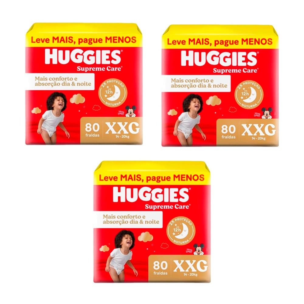 Kit 3 Fralda Huggies Supreme Care Max XXG 80 unidades Cada