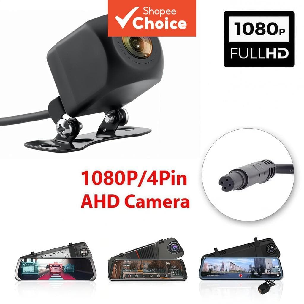 Câmera traseira AHD 1080p com visor 4 pinos à prova d'água para carro