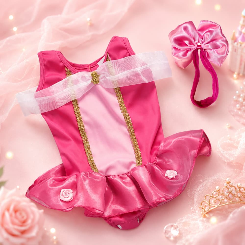 Vestido Bebê Princesa Aurora Mesversário Rosa Festa Infantil Roupa Menina Aniversário carnaval
