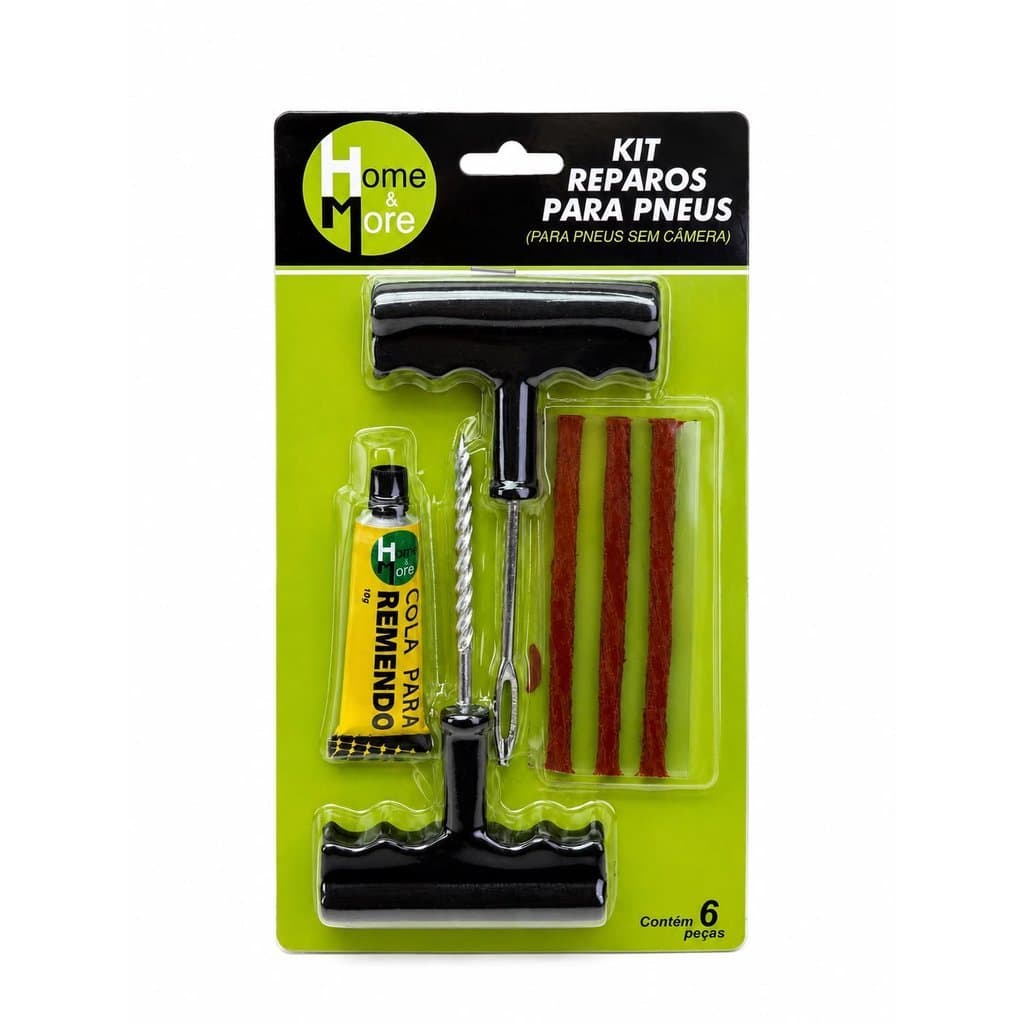 Kit de Reparos para Pneus c/ 6 Pcs Completo para Conserto Rápido de Pneu Furado Ferramentas de Reparo e Remendo Carro