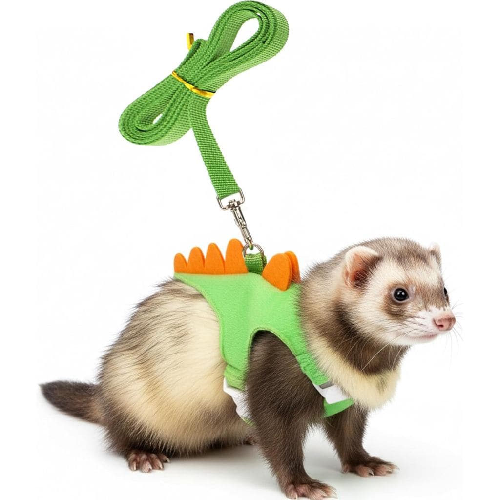 Conjunto de Coleira e Guia para Furões e Pequenos Animais, Coleira Ajustável em Forma de Dinossauro com Sino de Seguranç