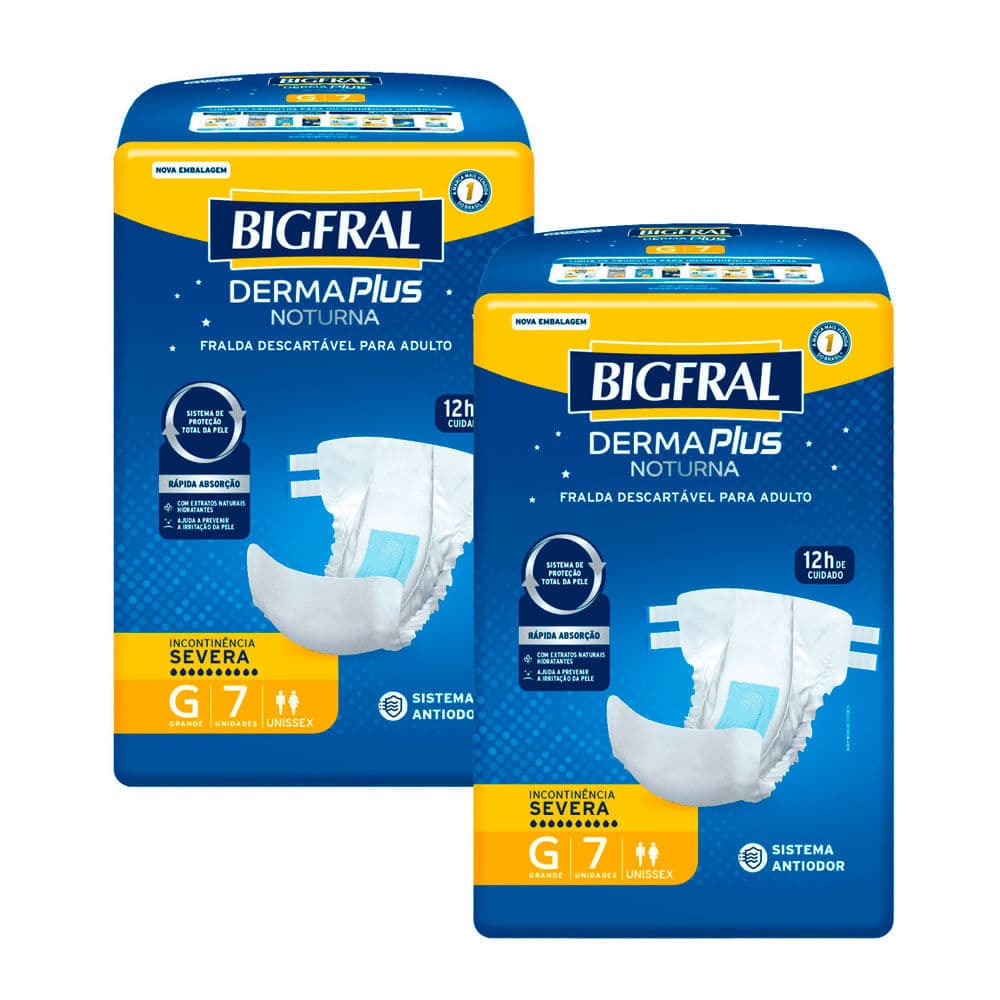 Kit 2 Fralda Bigfral Derma Plus Noturna G 7 Unidades