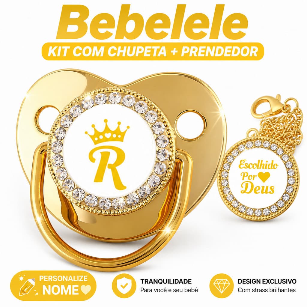 Chupeta para Bebê com Letra Inicial Dourada, Corrente de Silicone para Chupeta, Livre de BPA &2O3W ORUG