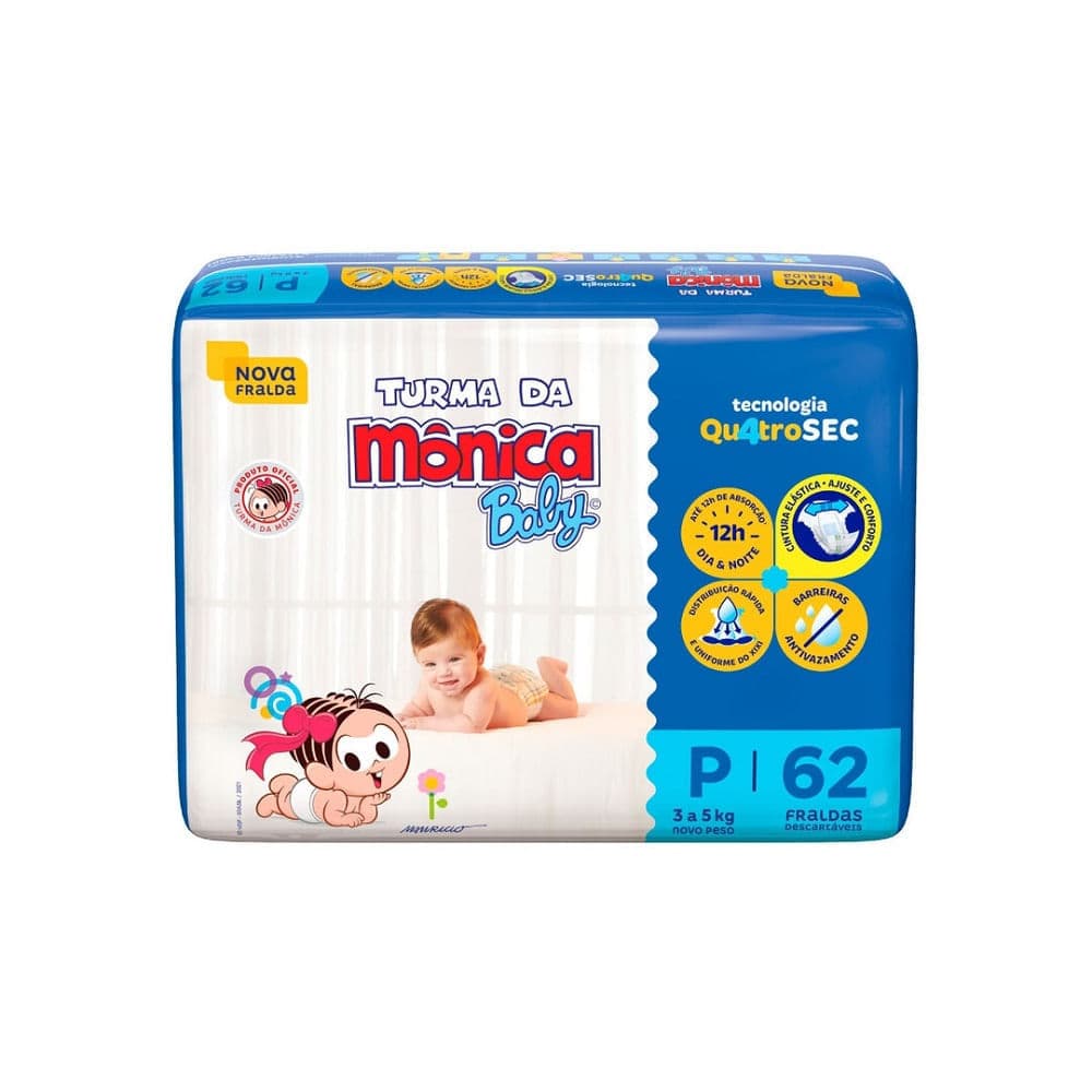 Fralda Descartável Turma da Mônica Baby Mega P 62 Unidades