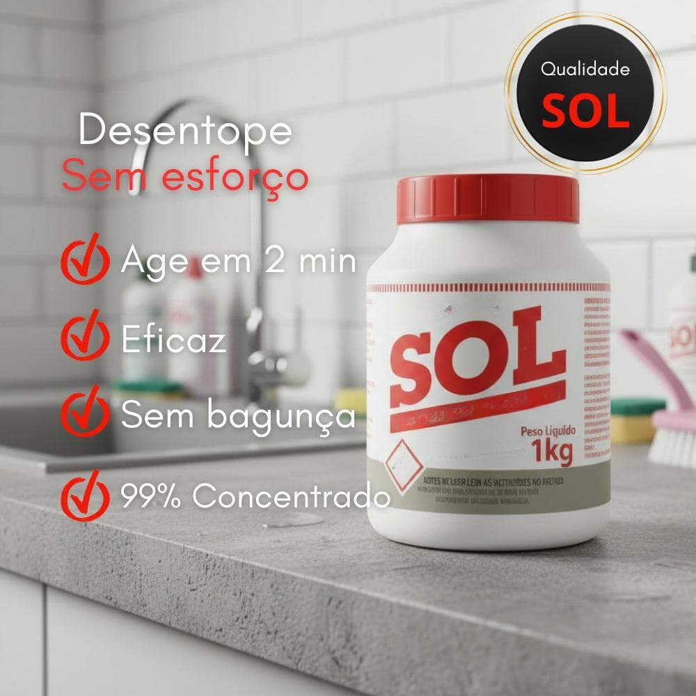 Desentupidor em Escamas Pó Biologico Desentop Fossa Caixa Gordura Para Sabão SOL - 1KG