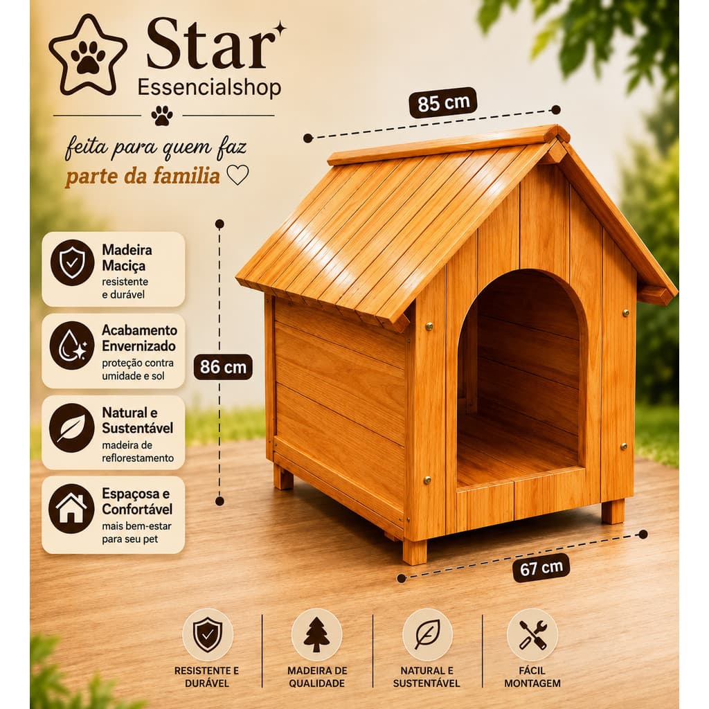 Casa Casinha Luxo Pet Cachorro Madeira Porte Médio N4 LUXO