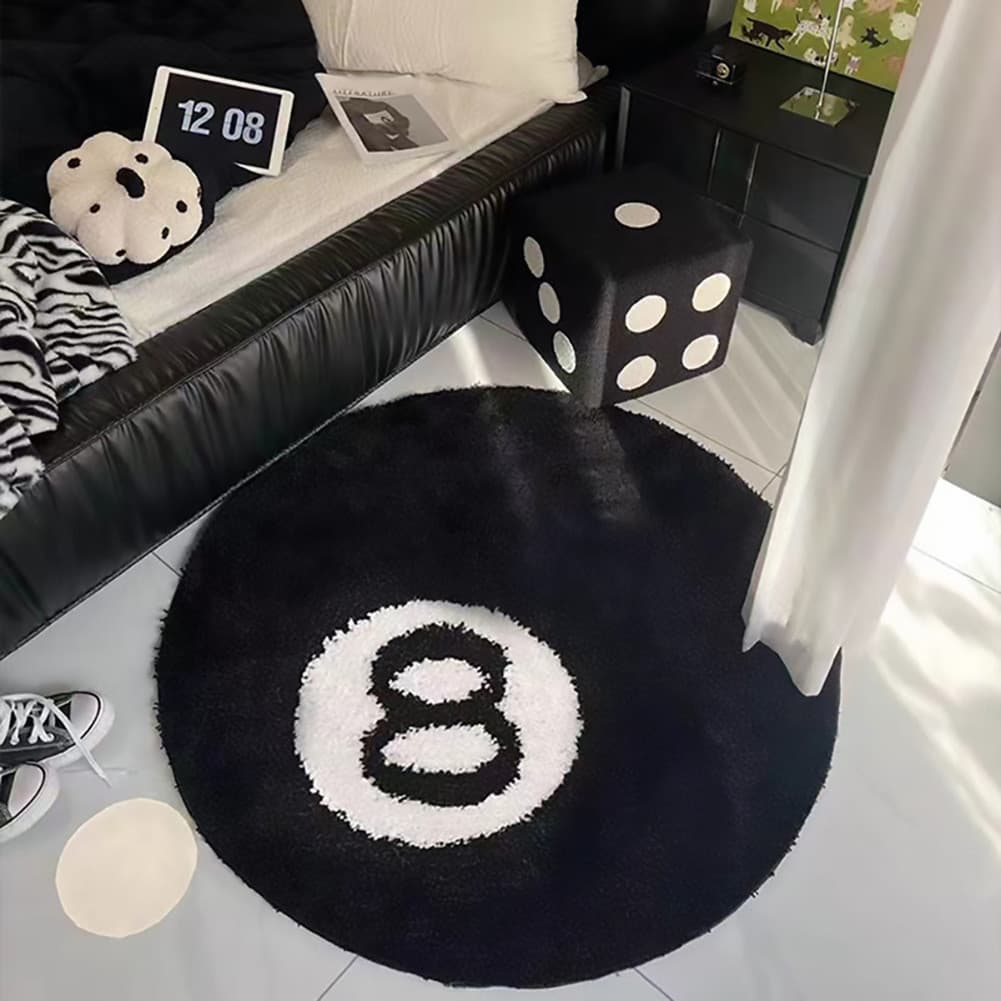 Preto 8 tapete redondo quarto cobertor de cabeceira doméstico máquina lavável sala de estar tapete antiderrapante reunin
