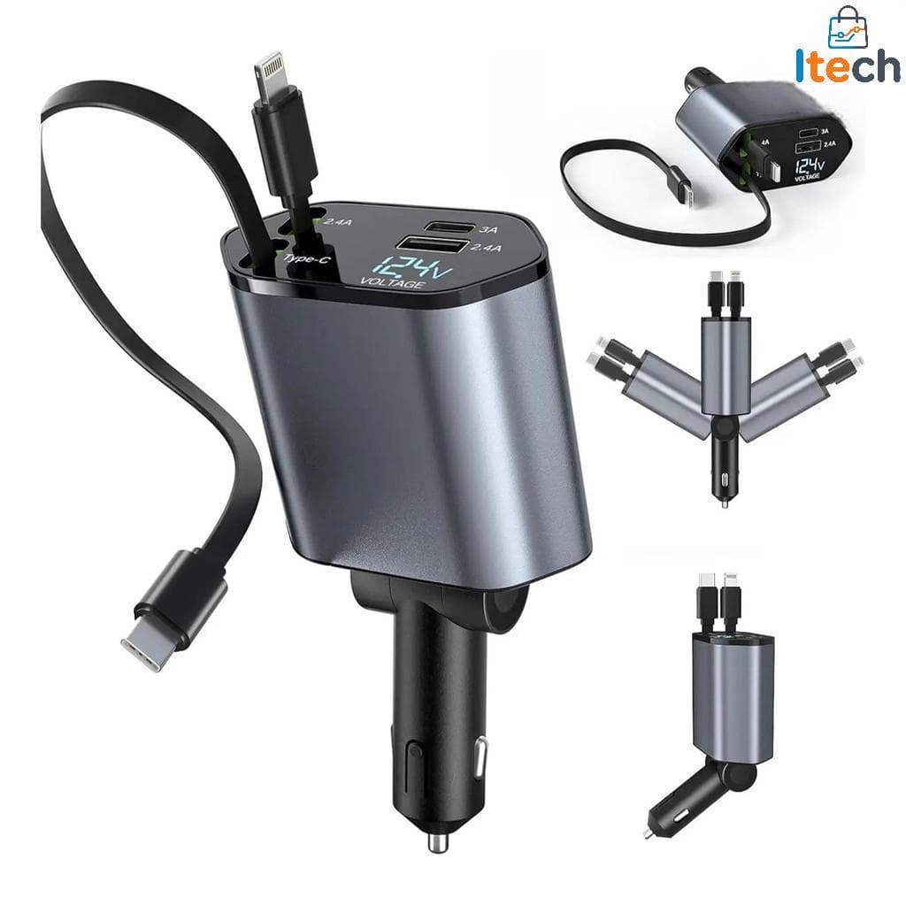 Carregador Turbo Celular Veicular Carro Usb Tipo C Rapido Cabo Retrátil C1-itech