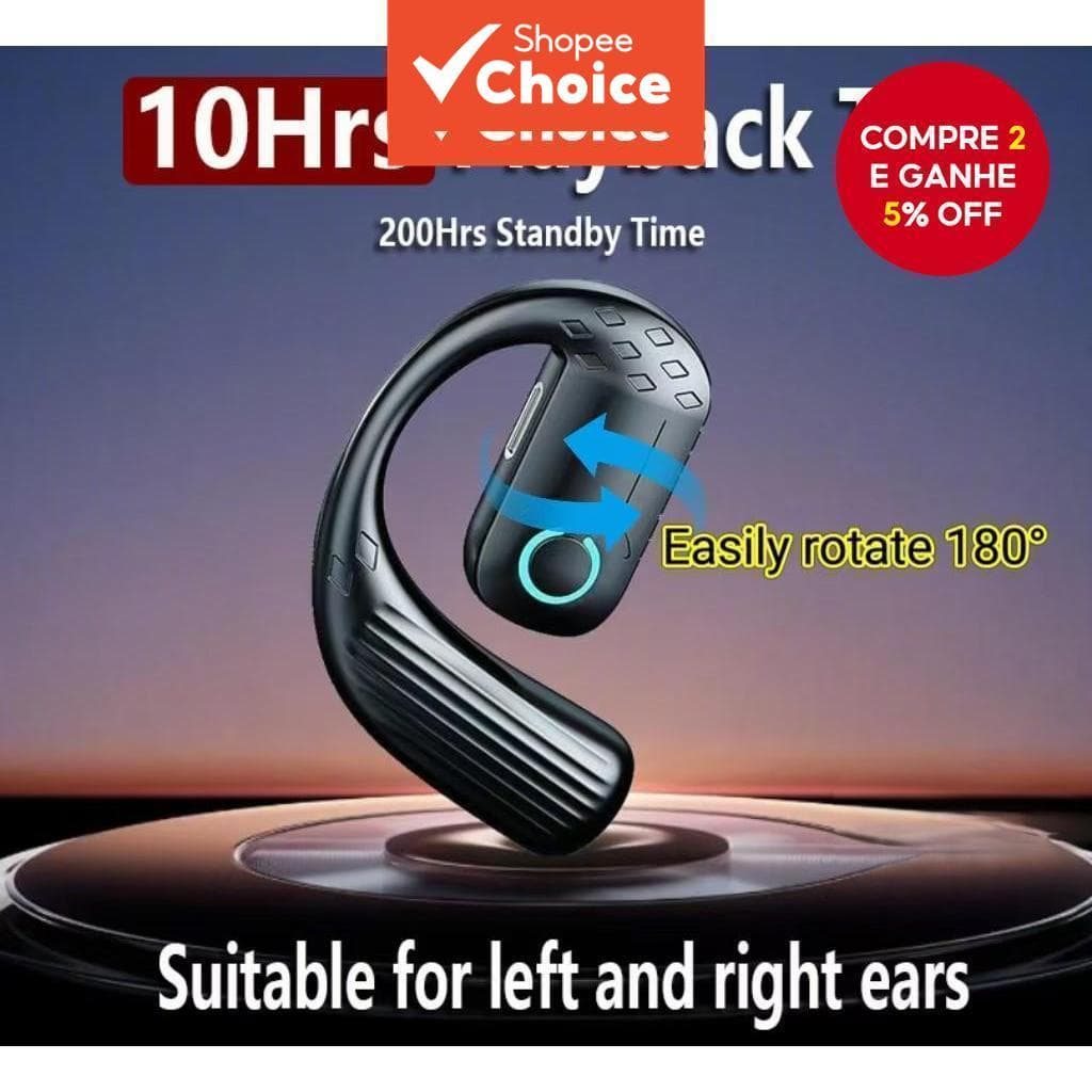  Fones de Ouvido (Compre 1 Ganhe 1) Fone Bluetooth Sem Fio de Uma Orelha (Esquerda/Direita) Bateria de Longa Duração