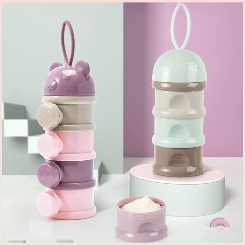Caixa De Armazenamento De Comida Para Bebê Infantil , Leite Em Pó Estilo Urso De Múltiplas Aberturas , Garrafas De 4 Cam