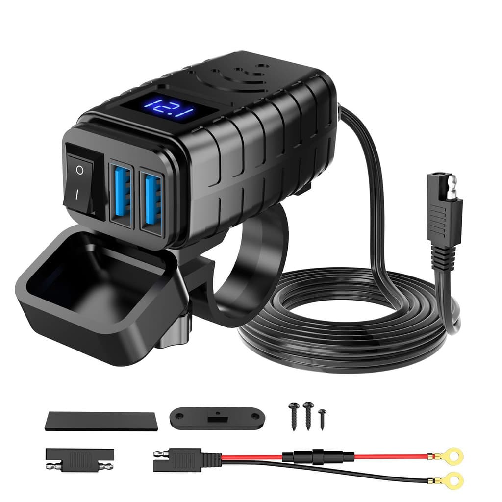 Novo Carregador USB para Celular de Moto, Alta Corrente, Duplo QC3.0, Carregamento Rápido com Display Digital e Interrup
