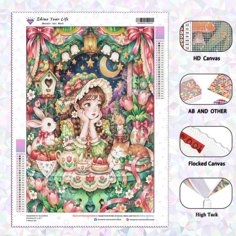 [PL Diamantes AB Atualizados + Tecido Flocado] Conto De Fadas Menina Pintura De Diamante 5D DIY Artesanato Mosaico Borda