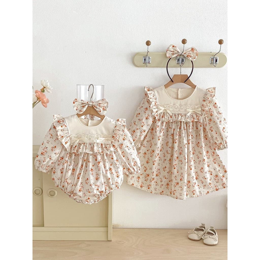 Irmãs roupas um grande um pequeno roupas de bebê menina puro algodão triângulo roupas de bebê menina Floral doce vestido