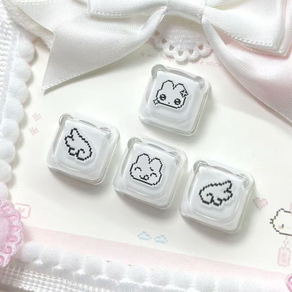 Novo estilo Pixel estilo coelho bonito teclado mecânico keycap diy transparente bonito transparente keycap teclado decor