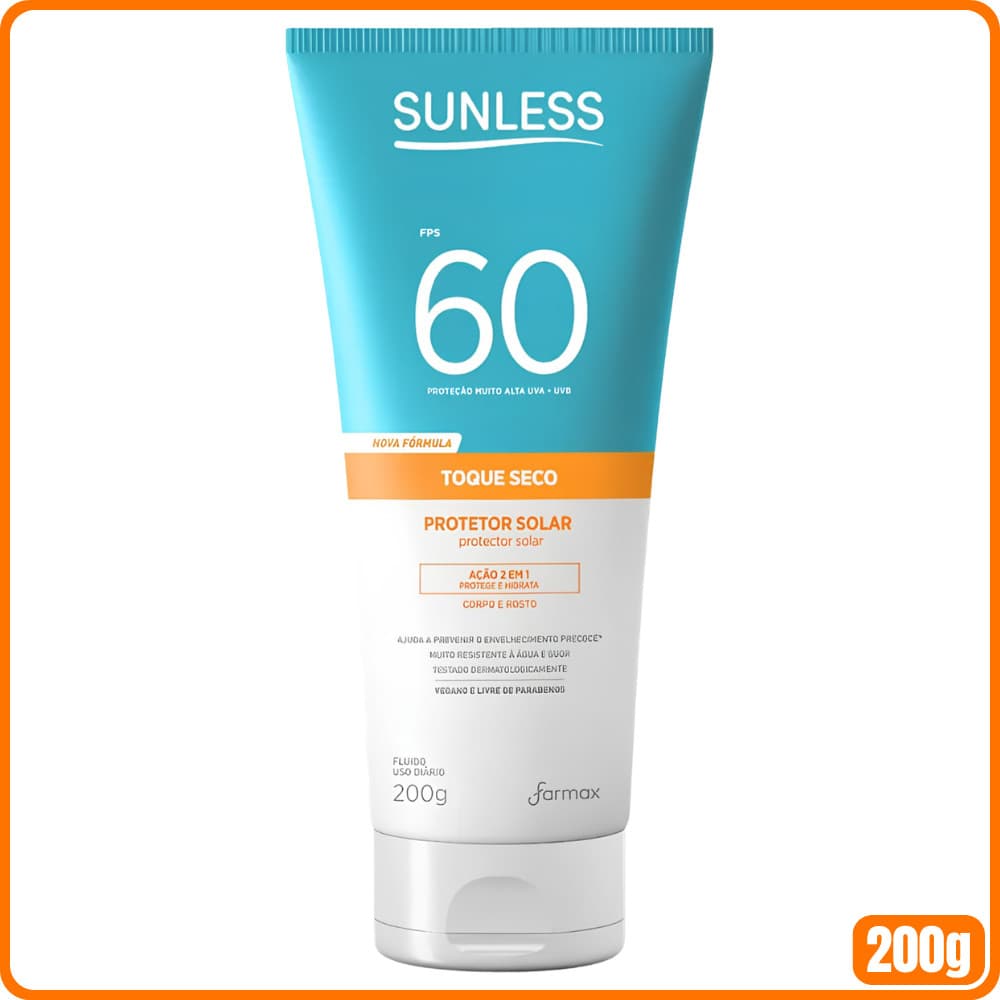 Protetor Solar Corporal e Facial com Toque Seco e Alta Proteção Sunless FPS60 com 200g