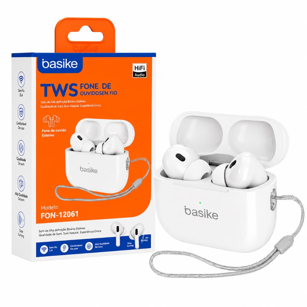 Fone De Ouvido Basike Sem Fio  Bluetooth Pro 5.3 TWS Fone Redução De Ruído HD Stereo 12061