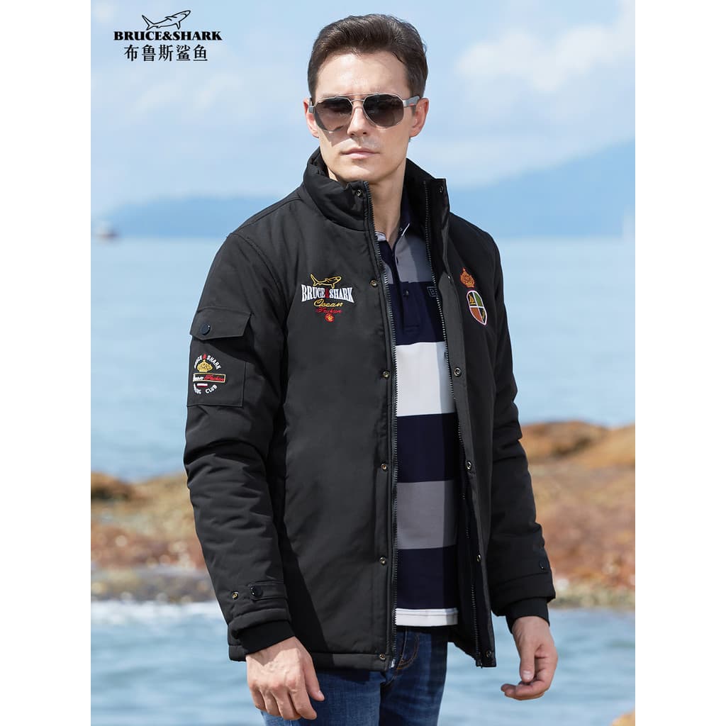 Outono inverno algodão acolchoado jaqueta masculina engrossado Plus Size jaqueta Bruce Shark Street Wear masculino Casua