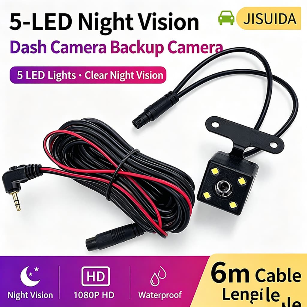 JISUIDA Câmera De Carro Gravador De Condução Traseira 5 Pinos 4 Lâmpadas ultra-Clara Visão Noturna Reversa
