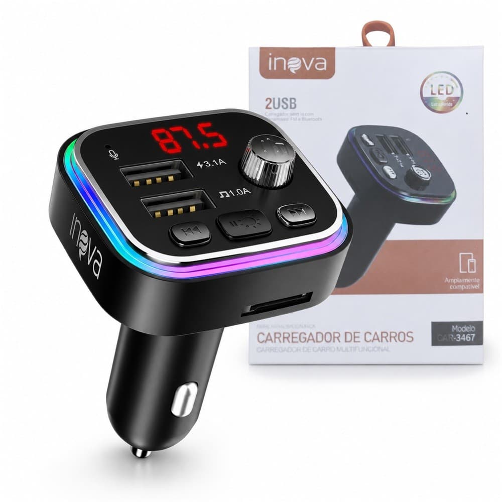 Carregador Transmissor Veicular MP3 Player Bluetooth INOVA