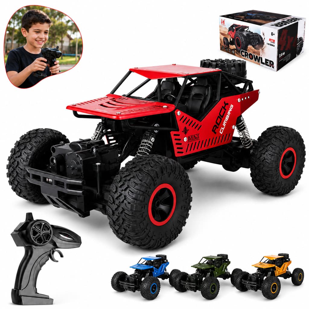 Carrinho de Controle Remoto 4x4 Monster Off Road Truck 4Ch Rock Crawler 1:16  Terreno Irregular Potente Kizumba
