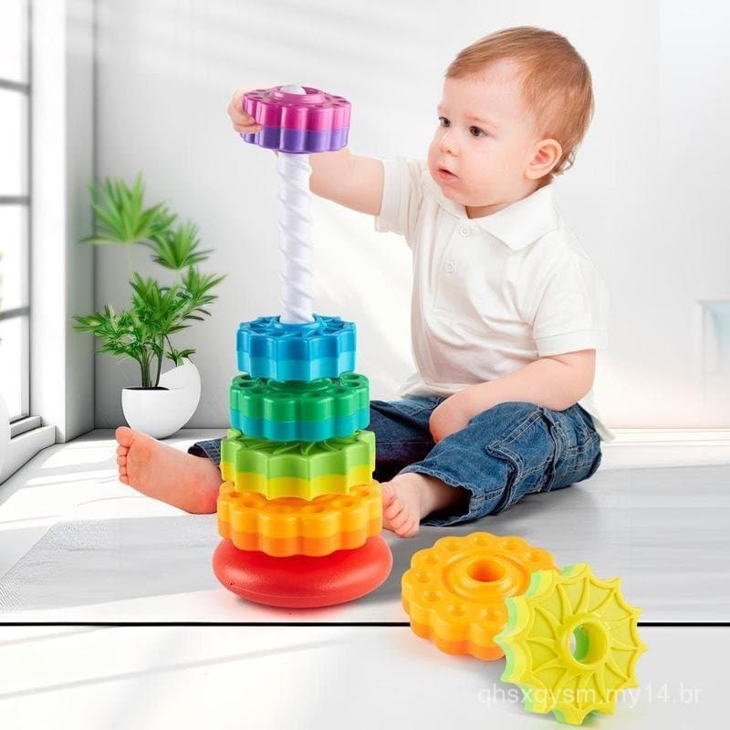 Brinquedo Giratório de Empilhar para Bebês, 1 Caixa de Anéis Coloridos para Empilhar, Brinquedo Educativo para Crianças 