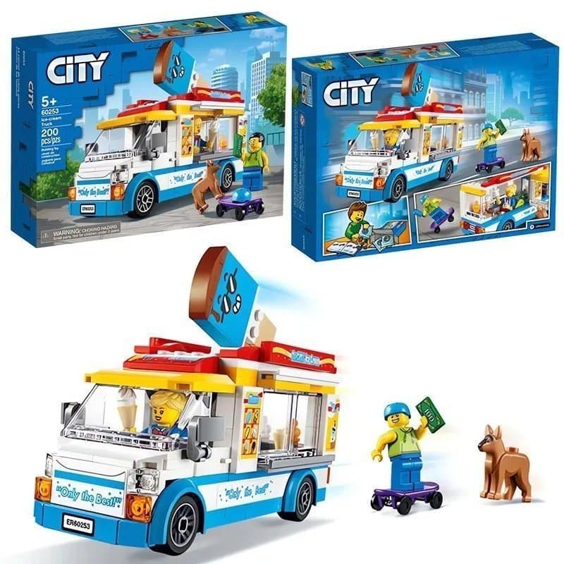 Brinquedo de blocos de montar compatível com Lego City para meninas, brinquedo de montar caminhão de sorvete 60253