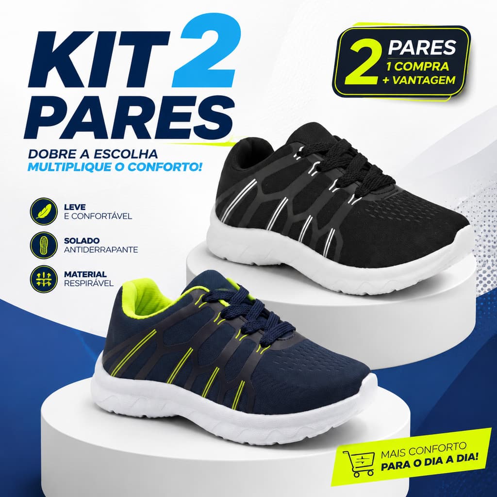 Kit 2 Tênis Infantil Menino Esportivo Com Design Atual E Muito Conforto