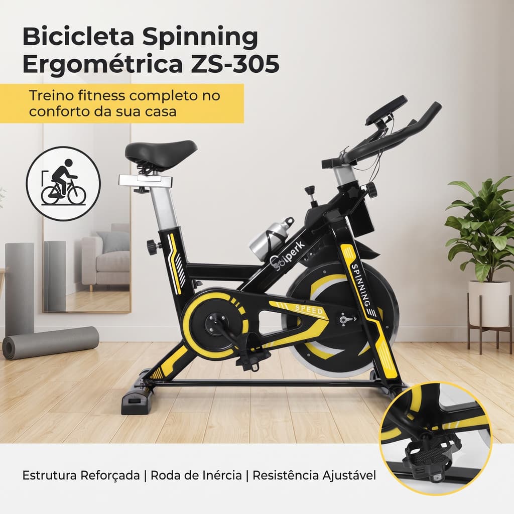 Bicicleta Spinning ZS-305 Ergométrica com Roda de Inércia, Resistência Regulável