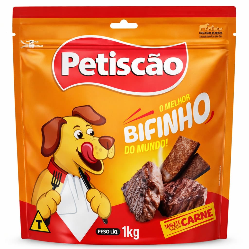 Bifinho Mastigável Carne Petiscão Formato Tablete Pacote 1Kg