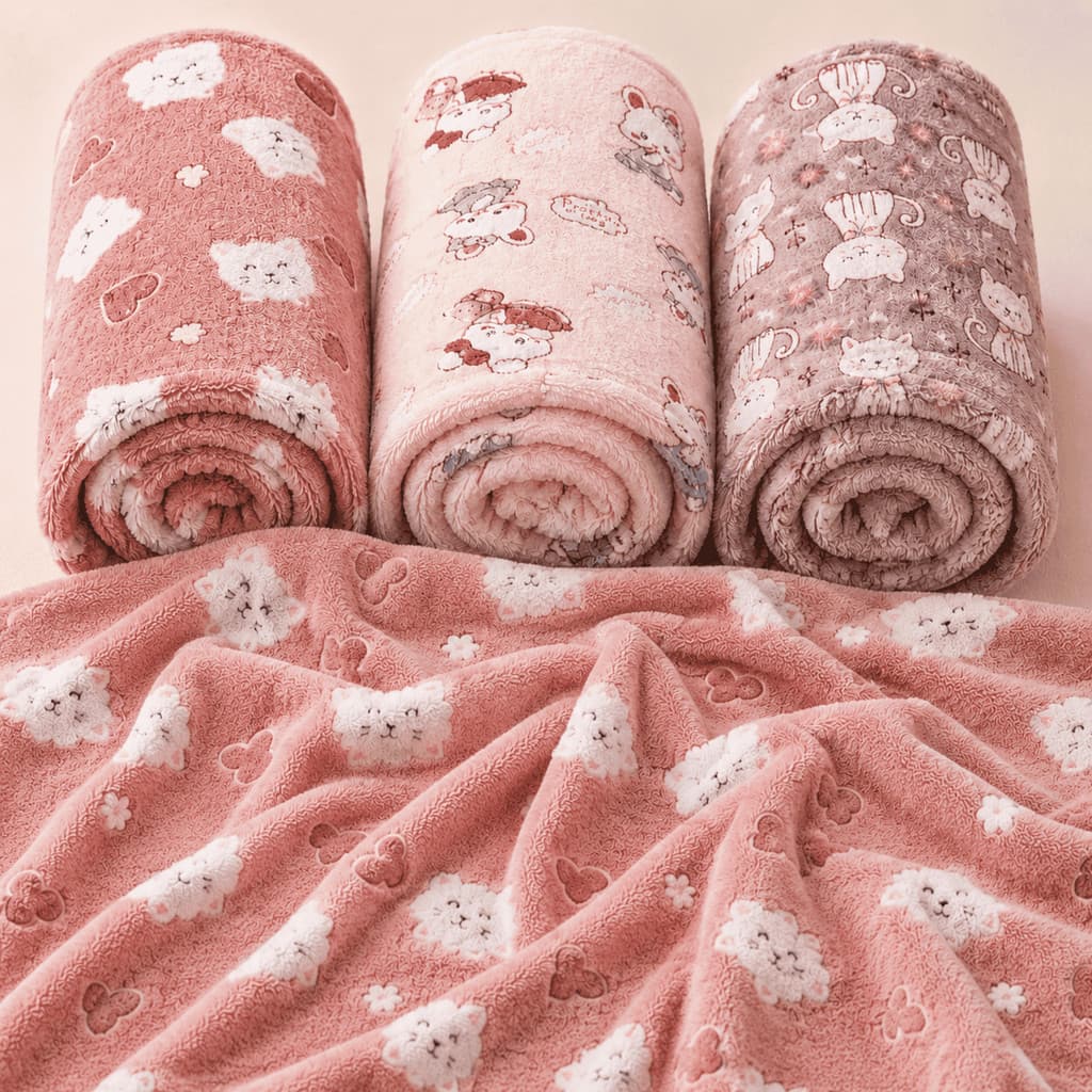 Kit 3 Mantas Cobertor Bebê Menina Fleece Soft Microfibra Macia Estampada