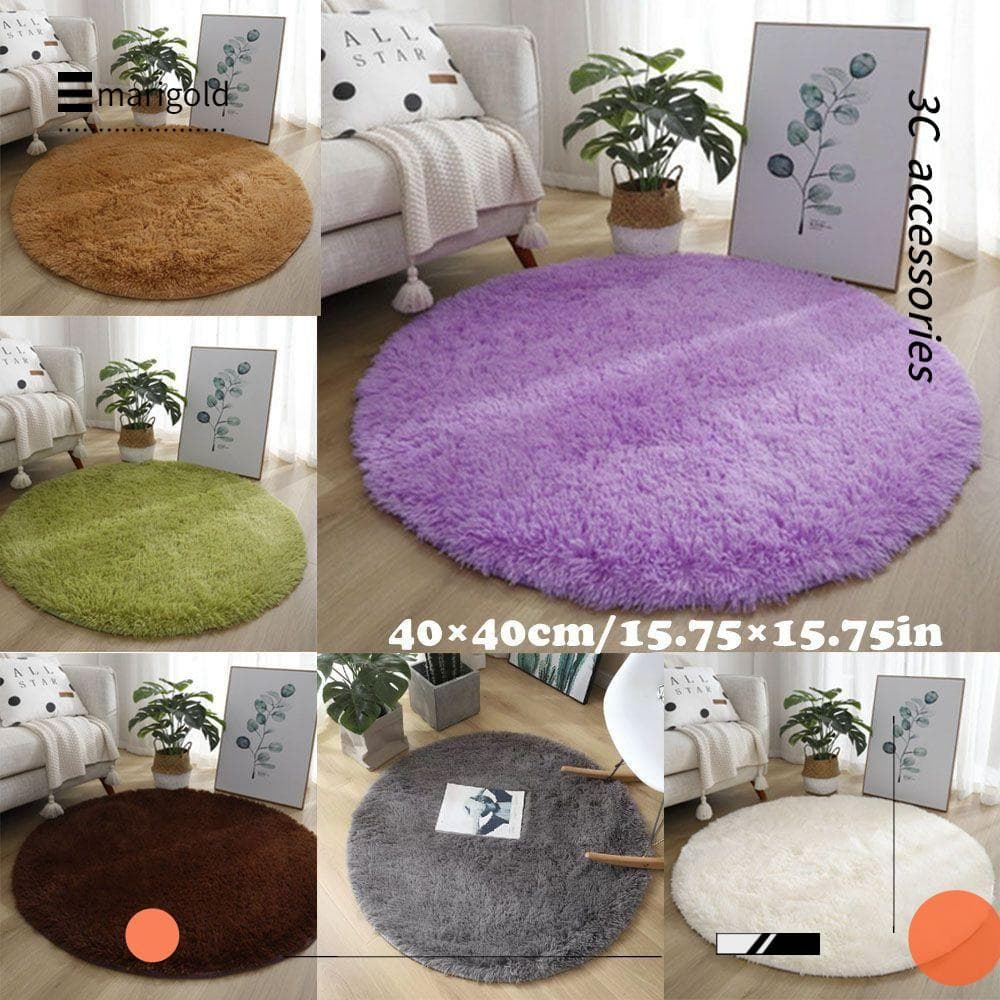 Tapete Redondo MARIGOLD , Tapetes De Sala De Estar Espessos De Pelúcia Macia , Antiderrapante De Cor Sólida De 40 Cm