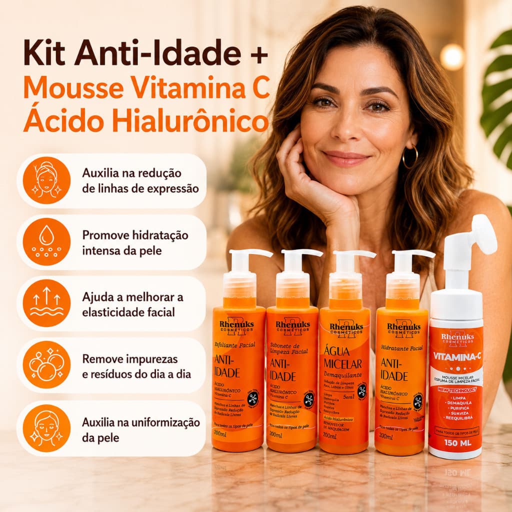 Kit Skin Care Anti Idade + Mousse Vitamina C 5 Itens Cuidados que a sua Pele Precisa