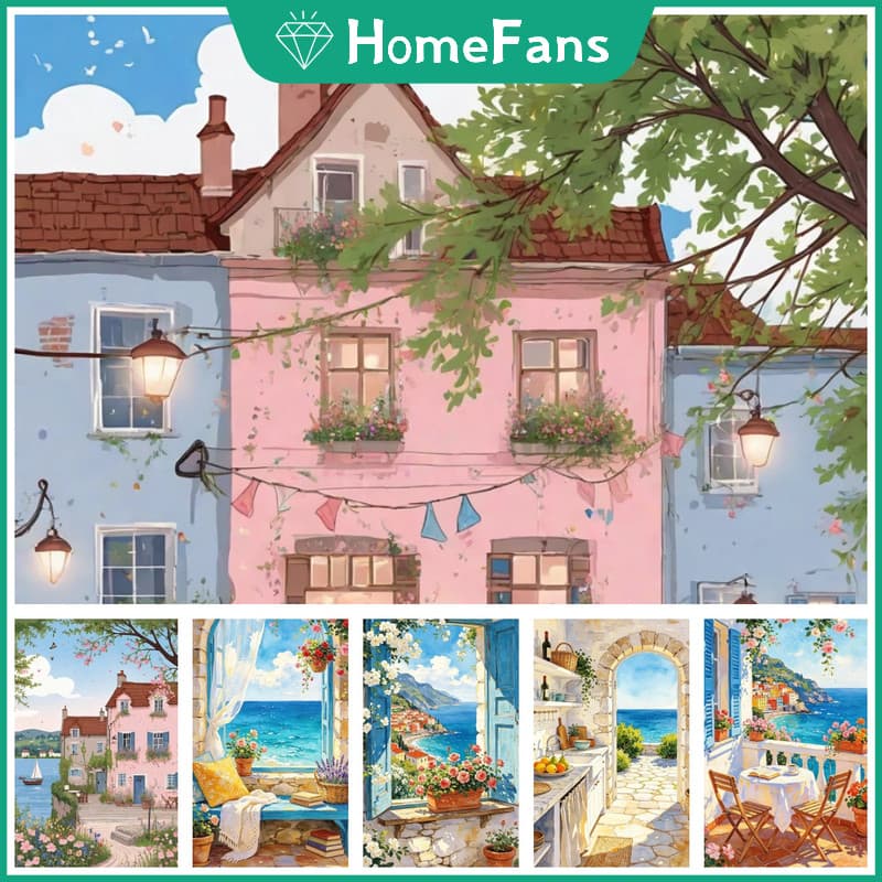 Ypdhfpink Window View 5D DIY Pintura Diamante Redondo Strass Ponto Cruz Decoração De Parede De Casa Kits De Artesanato D