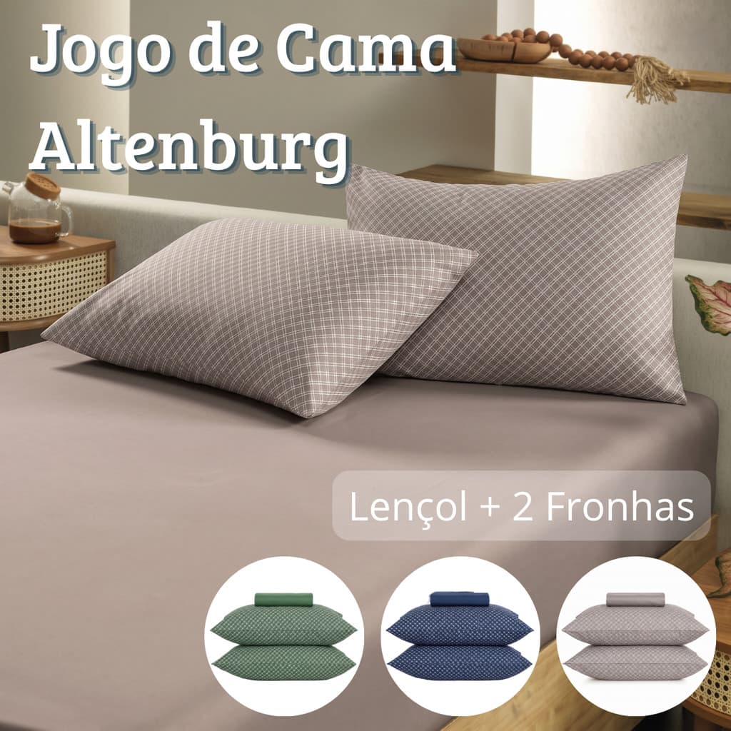 Jogo Lençol Cama com Elastico Toque Acetinado Queen e Casal Altenburg