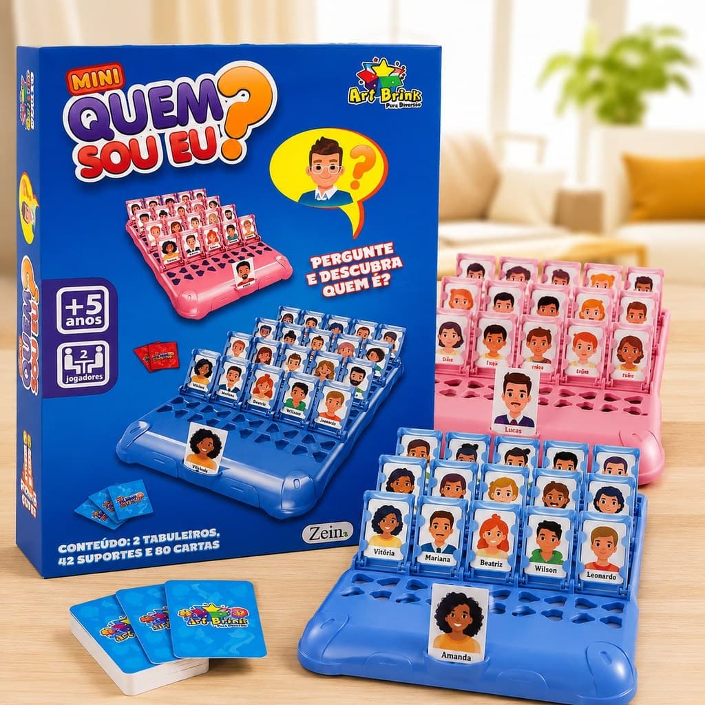 Jogo Quem Sou Eu Infantil Educativo de Tabuleiro com Cartas Adivinhação 2 Jogadores Crianças Família +5 Anos