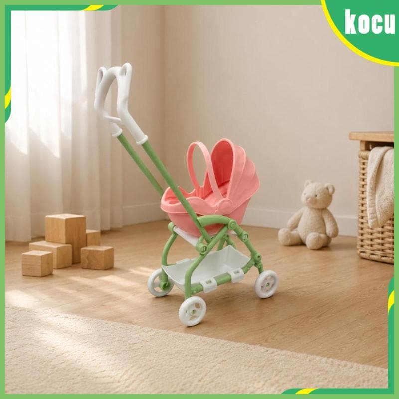 [Kocu_sz] Design Realista Carrinho De Boneca Dobrável Leve Mini Brinquedo Compacto Bebê Quatro Rodas