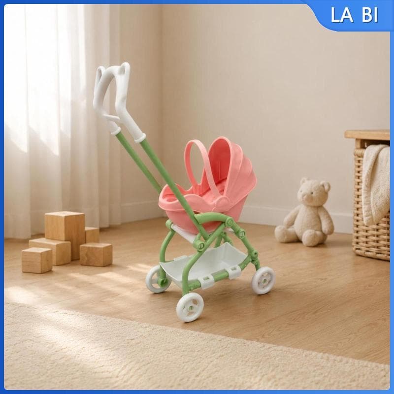 [Wishshopeehhh] Design Realista Carrinho De Boneca Dobrável Leve Mini Brinquedo Compacto Bebê Quatro Rodas