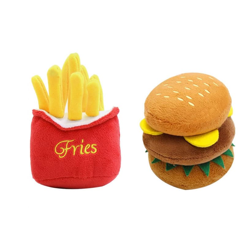 Brinquedo de pelúcia para animais de estimação, brinquedo para cachorro, resistente à mordida, batatas fritas fofas, ham