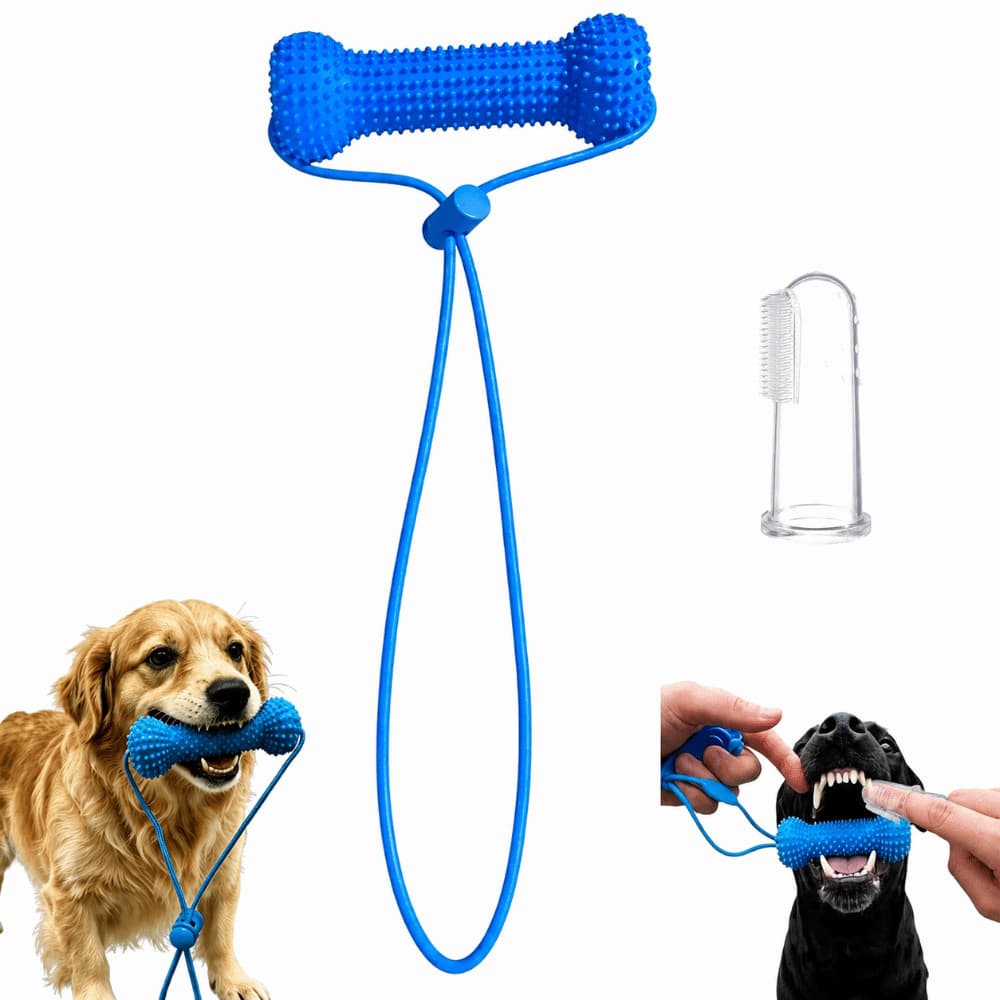 Suporte Canino De Dupla Ação SUBEI , Com Escova De Dentes De Silicone , Brinquedo Para Mastigar Cachorro Em PVC , Azul