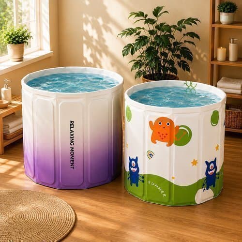 Banheira Dobrável Infantil PVC Bebê Compacta Banho Seguro Economiza Espaço Cores Sortidas