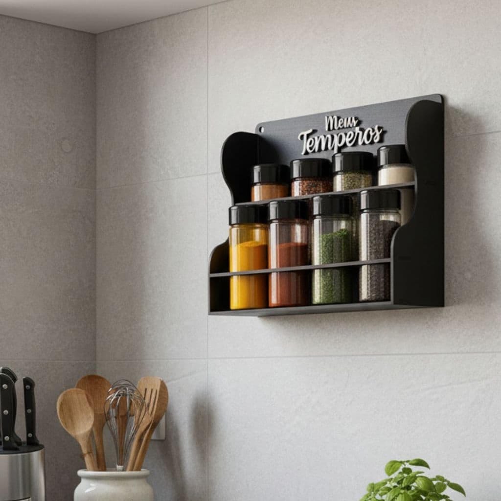 Porta Temperos 8 Potes Premium Mesa Parede Pote Tempero Condimento Mantimentos + 24 Adesivos Colante