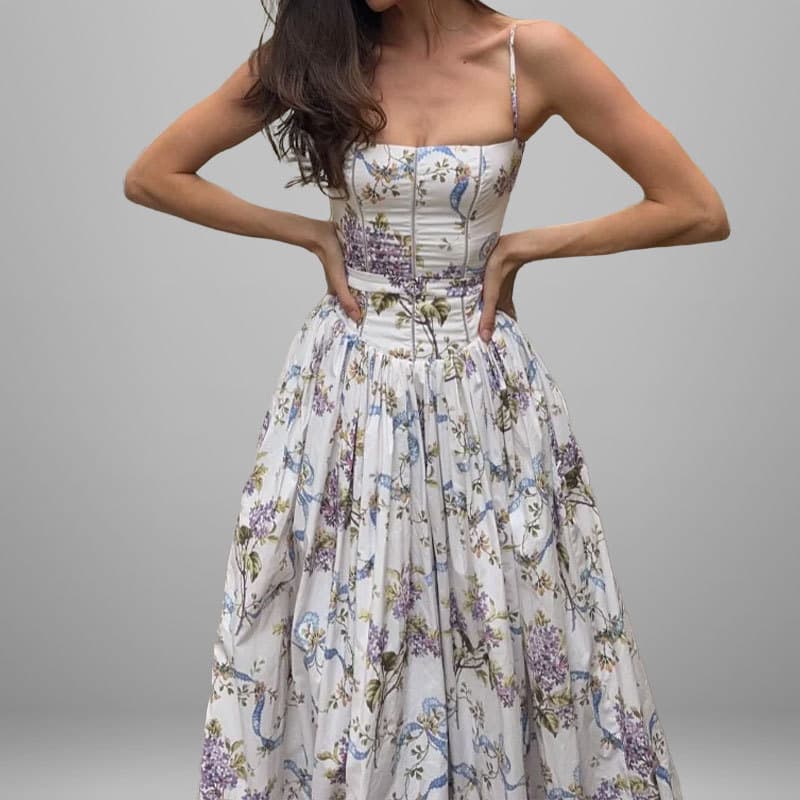 Novo estilo vestido feminino elegante impresso grande Swing Sling vestido