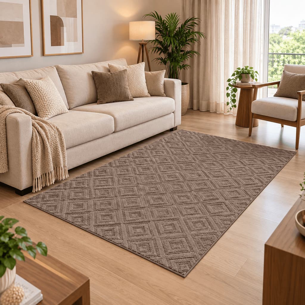 Tapete para Sala Jacquard Antiderrapante  Alto Relevo Moderno 1,40 X 2,00