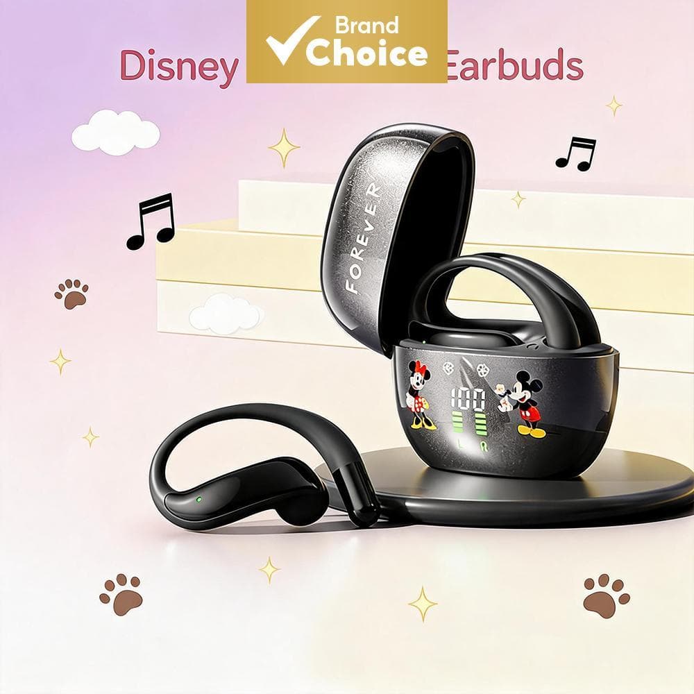 Fones de Ouvido Disney Q95: Fones Bluetooth de Condução Óssea, HiFi Estéreo, Corpo Leve sem Earbuds, Alta Fidelidade