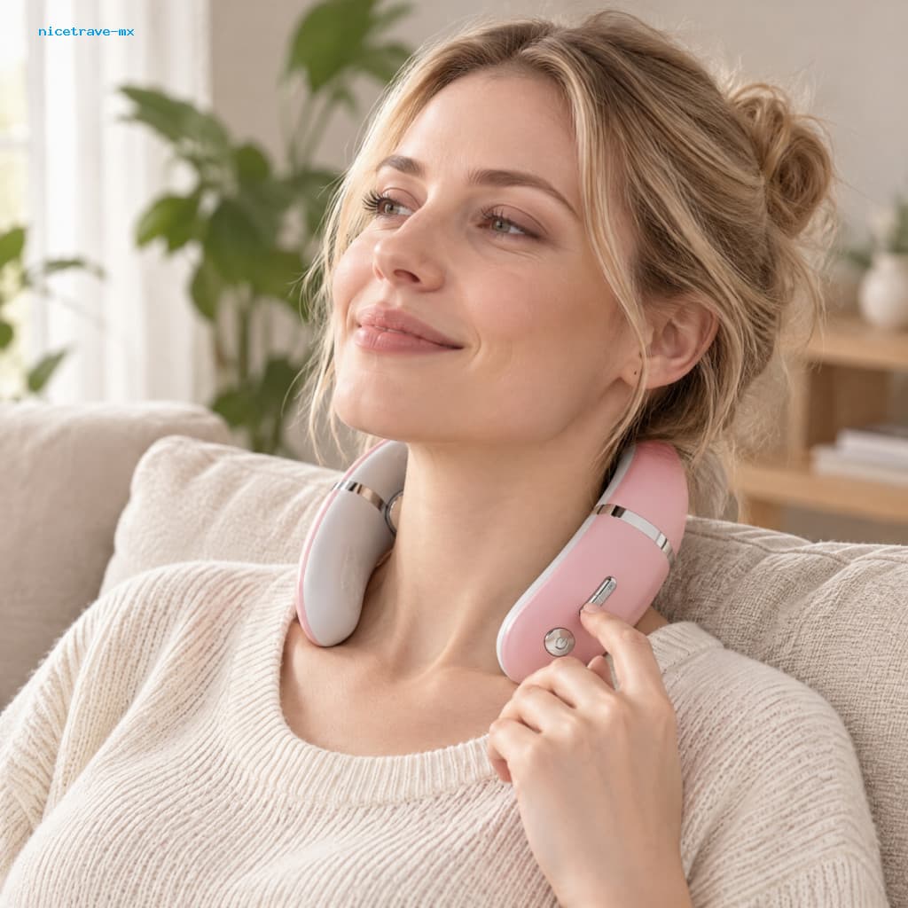 Massageador De Pescoço Compacto , Design Portátil Mãos Livres Com Aquecimento 42C Para Recuperação Muscular No