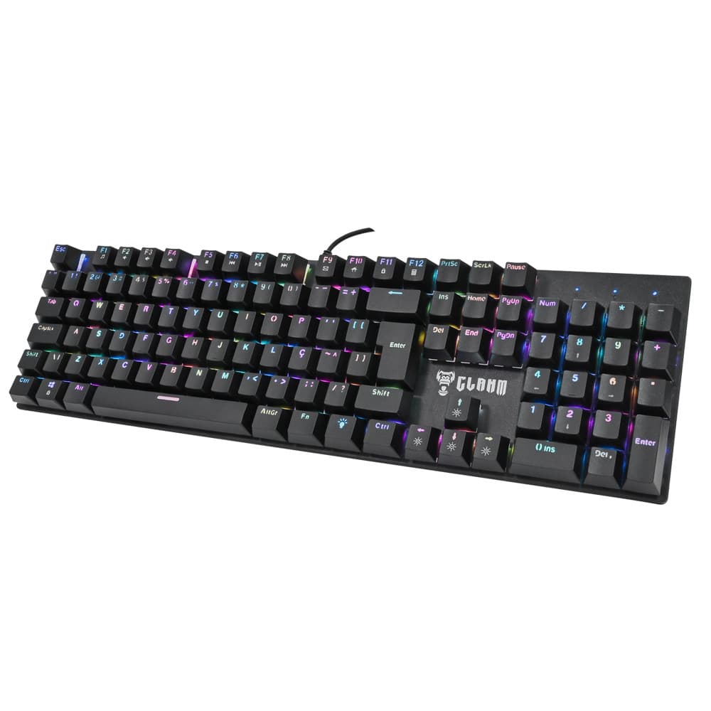 Teclado Gamer Mecânico CLANM King TK87 Preto TKL 87 Teclas ABNT2 RGB Anti-Ghosting USB Cabo 1.5m