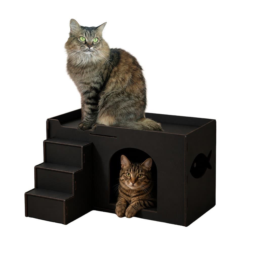 Casinha Toca para Gato MDF Preto Conforto e Descanso Pet