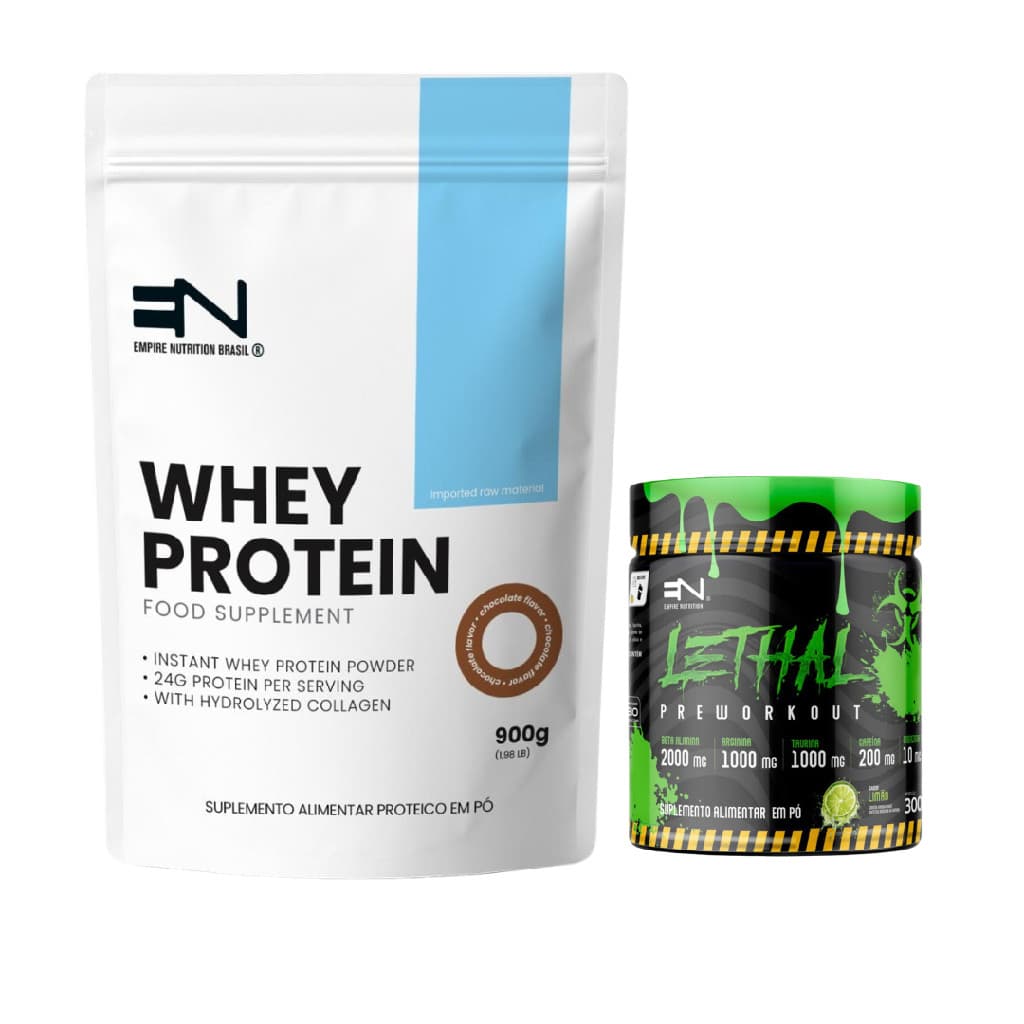 Kit Whey Protein 900g Chocolate+Lethal Morango 300g EN