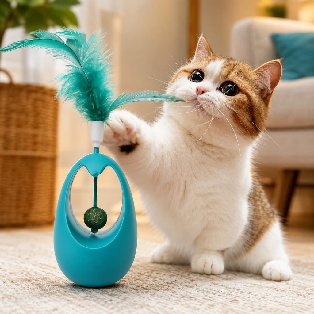Brinquedo Interativo para Gatos João Bobo Catnip Pena Bolinha Pet Antiestresse Caça Exercício Diversão Filhotes Adultos