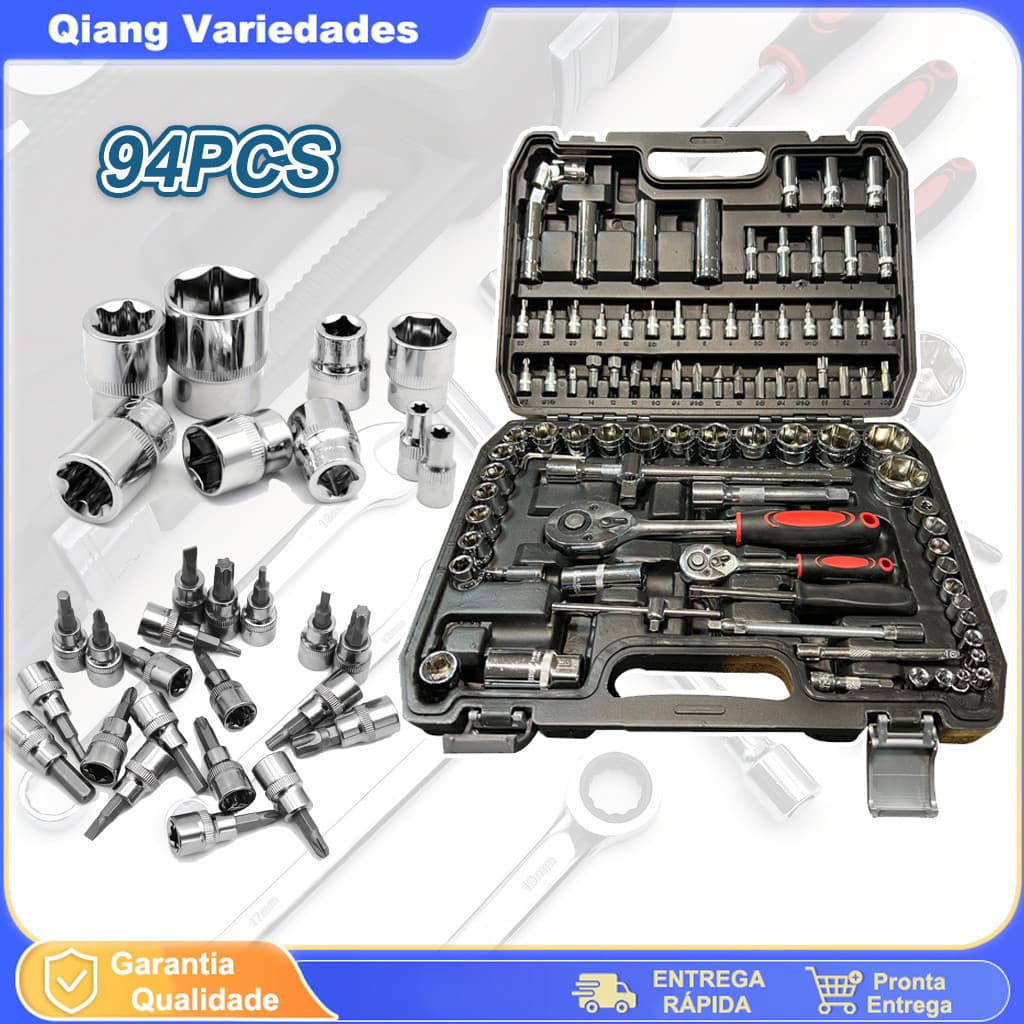 Kit 94 Pcs Jogo De Soquete Sextavados 1/2 E 1/4 Com 4 A 32mm Simila Chave Catraca Aço Crv Profissional Alta qualidade